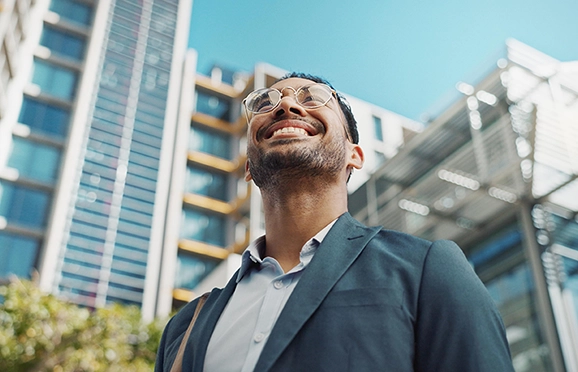 Businessman with a blue sky background