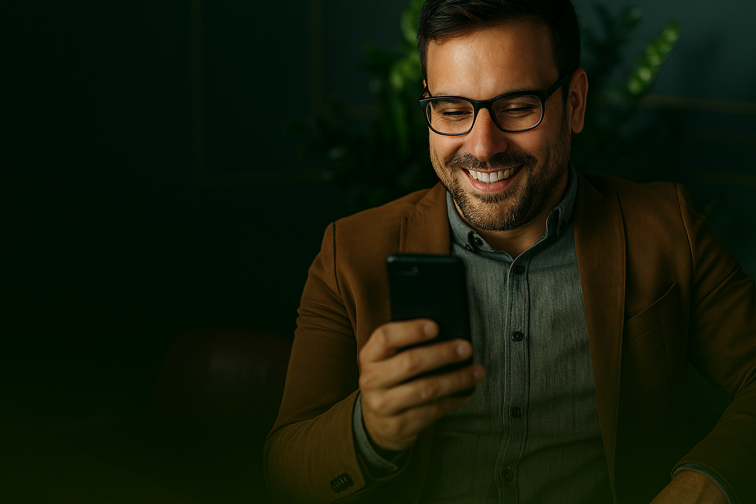 Man smiling on dark background