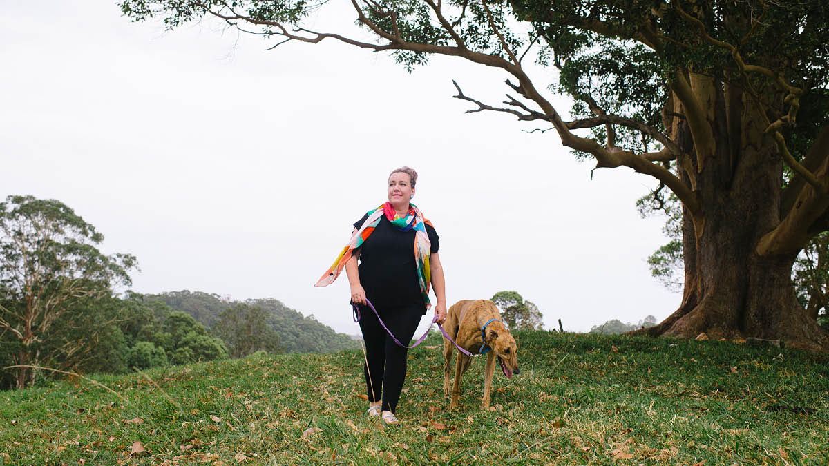 Woman walking her dog