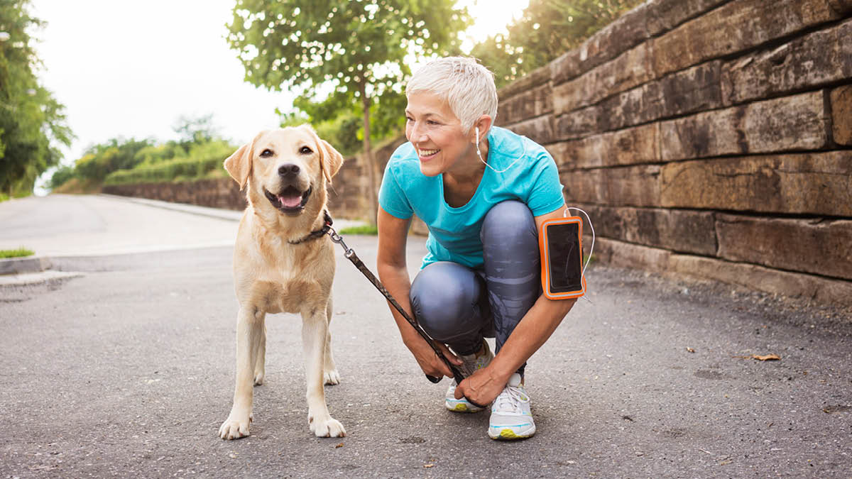 woman walking her dog