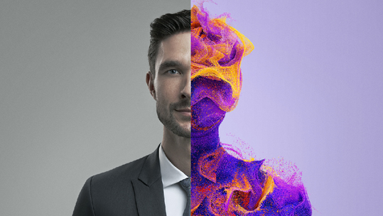 A split screen of an employee and their Cigna Stress Portrait. 