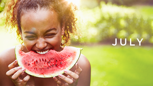 Woman eating watermelon