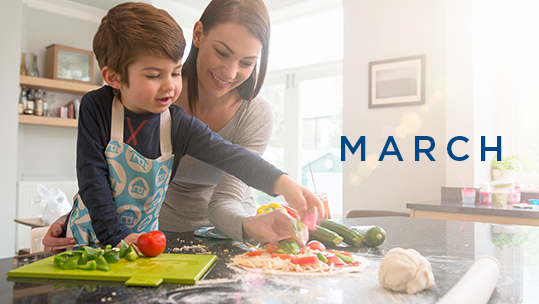 Family cooking with their kid
